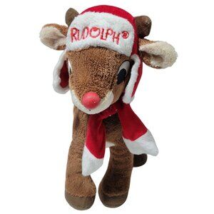 Dan Dee Rudolph Red Nosed Reindeer 13 Inch Plush Scarf Santa Hat Stuffed Animal